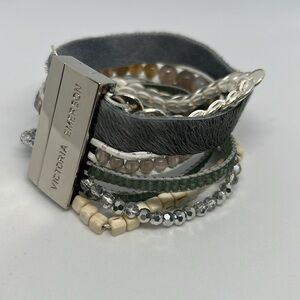Victoria Emerson Multi-Strand Bracelet Featuring Gray, Silver & Green Tones NWOT